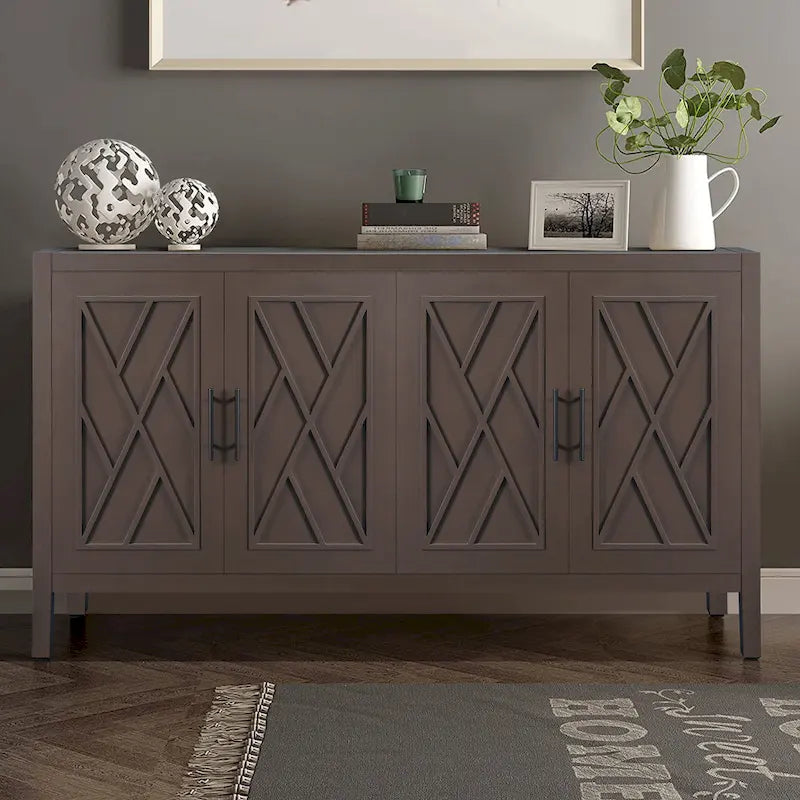 Accent Cabinet 4 Door Wooden Twill Sideboard Storage Cabinet