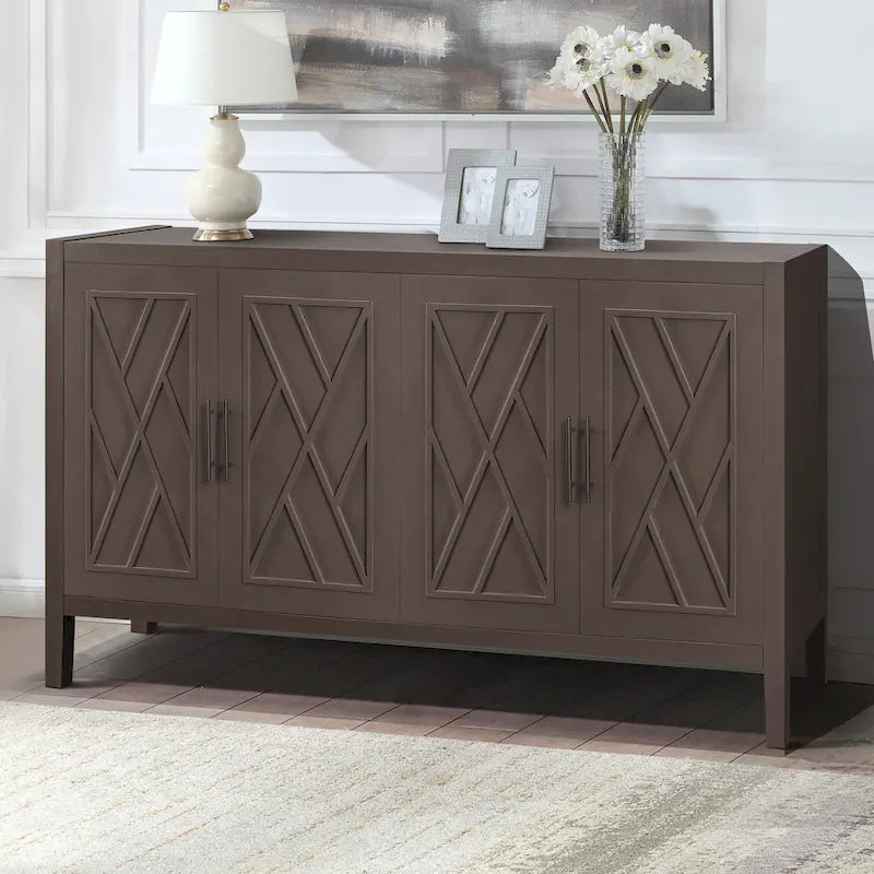 Accent Cabinet 4 Door Wooden Twill Sideboard Storage Cabinet