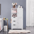 Bathroom Storage Cabinet With Open Compartments Freestanding Floor Cabinet, White - N/A