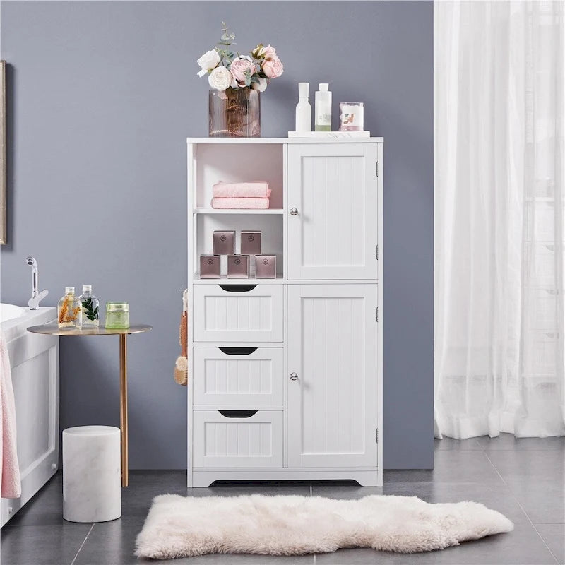 Bathroom Storage Cabinet With Open Compartments Freestanding Floor Cabinet, White - N/A
