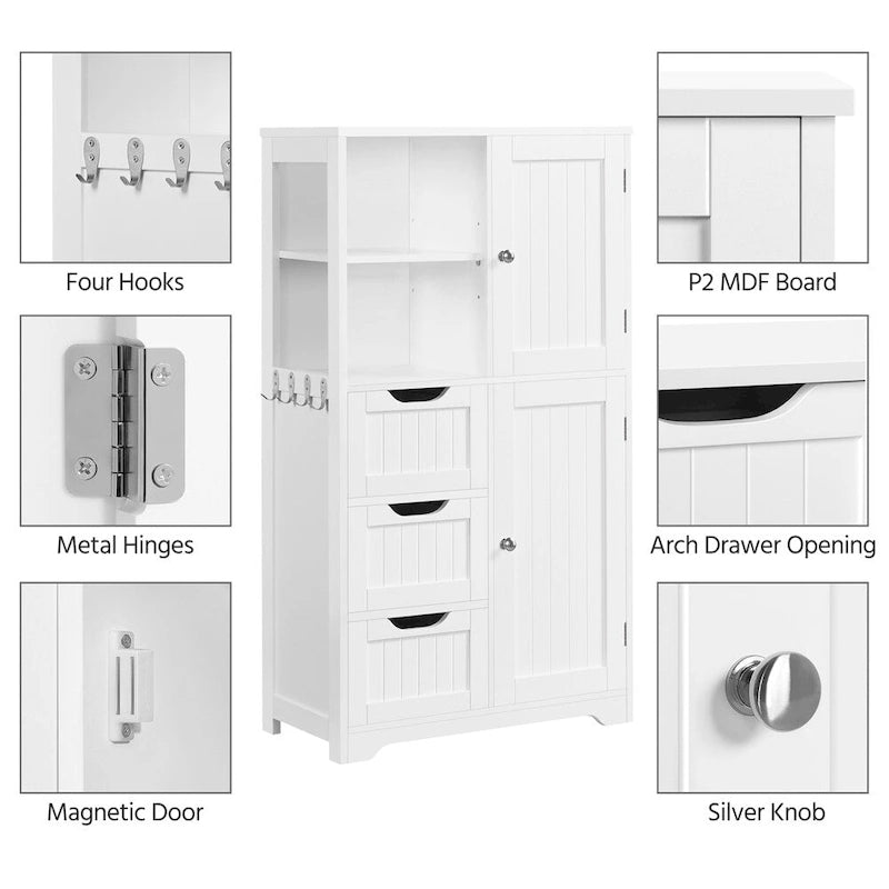 Bathroom Storage Cabinet With Open Compartments Freestanding Floor Cabinet, White - N/A
