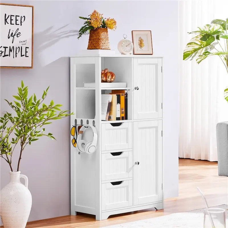 Bathroom Storage Cabinet With Open Compartments Freestanding Floor Cabinet, White - N/A