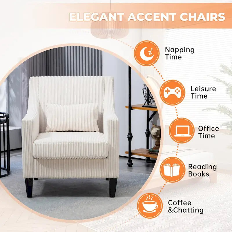HOMEFUN Corduroy Upholstered Mid-Century Modern Wood Frame Armchair for Living Room
