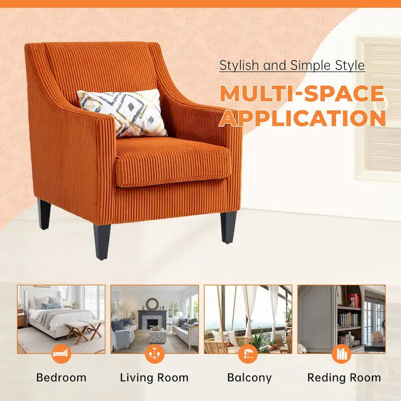 HOMEFUN Corduroy Upholstered Mid-Century Modern Wood Frame Armchair for Living Room
