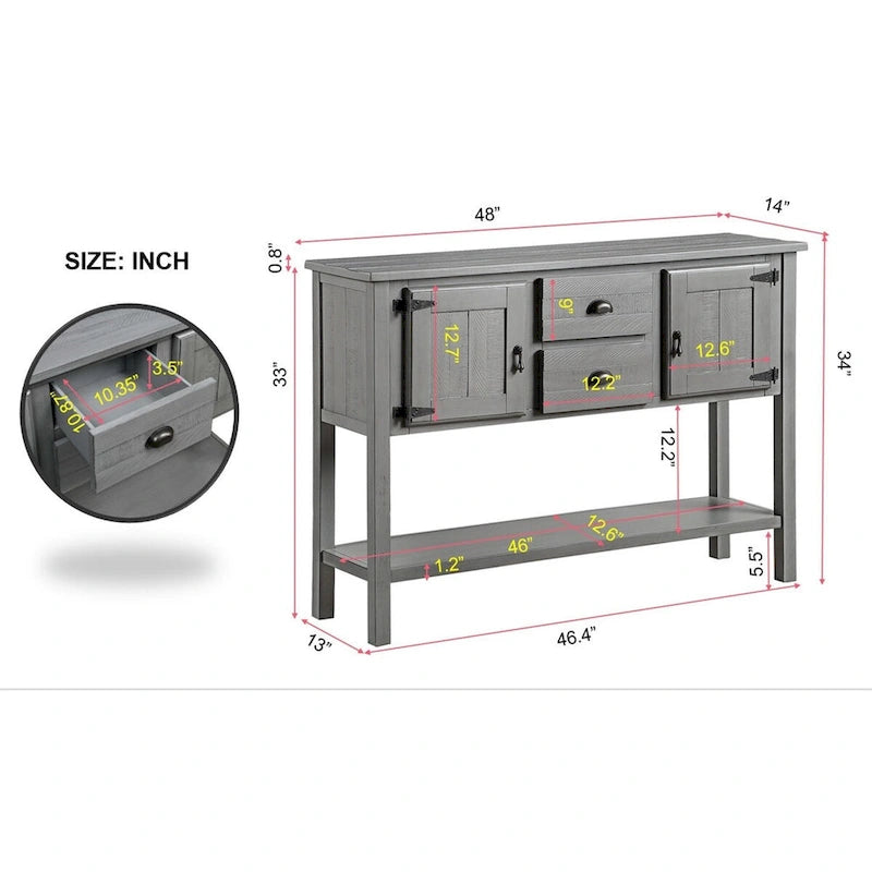 48 Sideboard Console Table with 2 Drawers - N/A