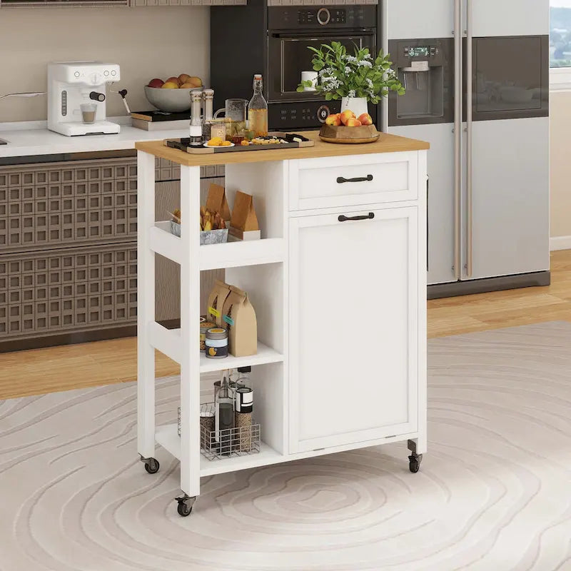 Moasis Kitchen Island Cart on Wheels with Trash Can Storage Cabinet