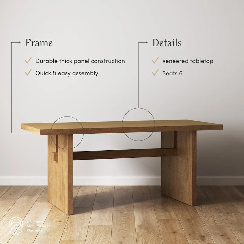 Modern style six-person dining table, small rectangular table, solid wood legs.