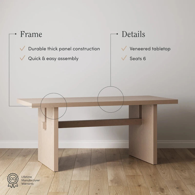 Modern style six-person dining table, small rectangular table, solid wood legs.