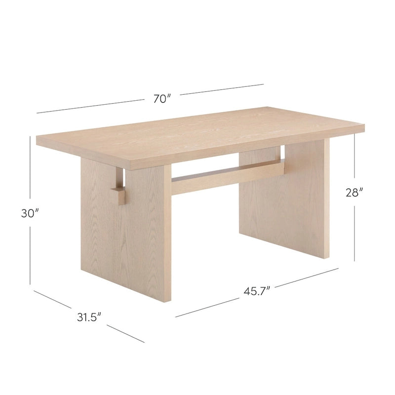 Modern style six-person dining table, small rectangular table, solid wood legs.