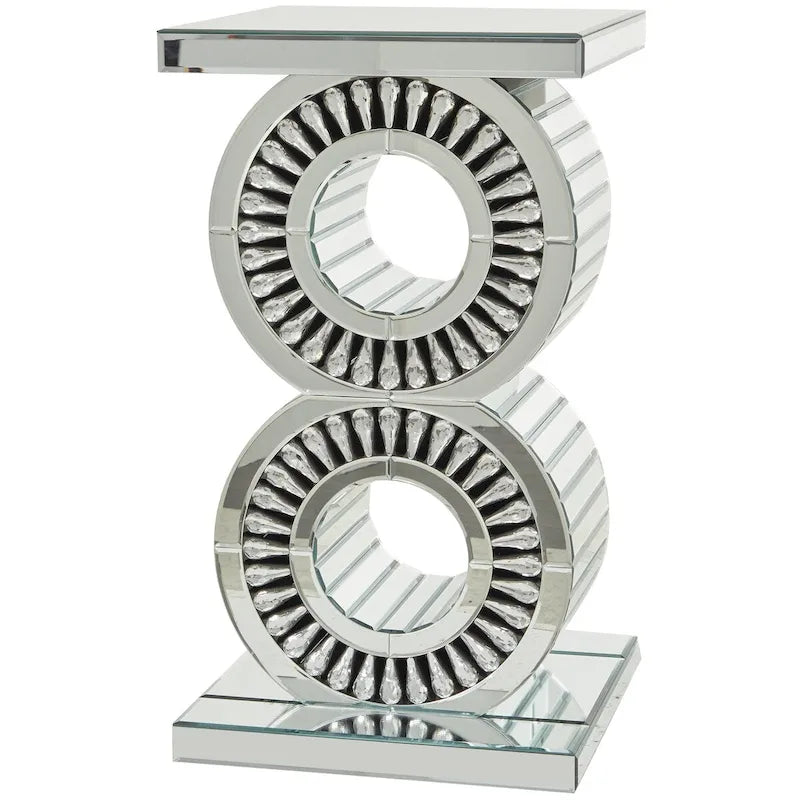 Glass Mirrored Side End Accent Table with Crystal Embellishment - Silver - Roche River Decor