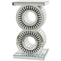 Glass Mirrored Side End Accent Table with Crystal Embellishment - Silver - Roche River Decor