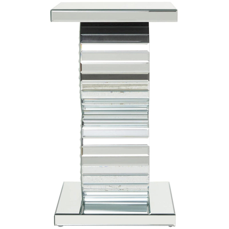 Glass Mirrored Side End Accent Table with Crystal Embellishment - Silver - Roche River Decor
