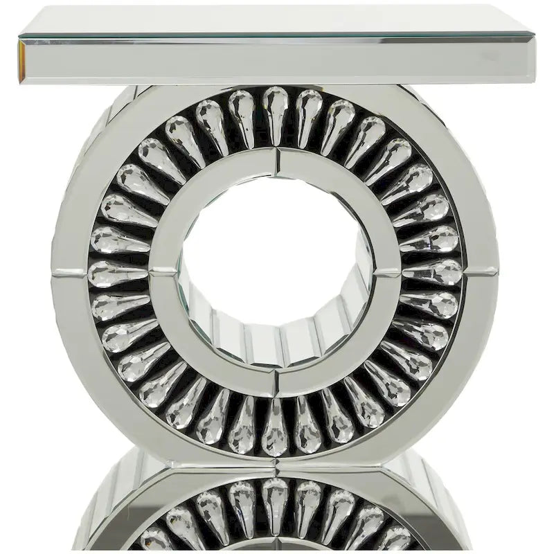 Glass Mirrored Side End Accent Table with Crystal Embellishment - Silver - Roche River Decor