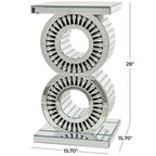 Glass Mirrored Side End Accent Table with Crystal Embellishment - Silver - Roche River Decor