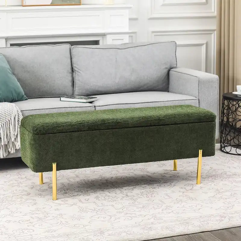 Storage Ottoman Bench 47 Inches Upholstered Bed End Bench
