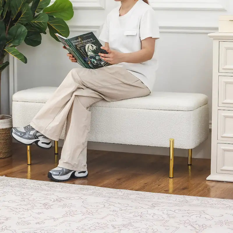Storage Ottoman Bench 47 Inches Upholstered Bed End Bench