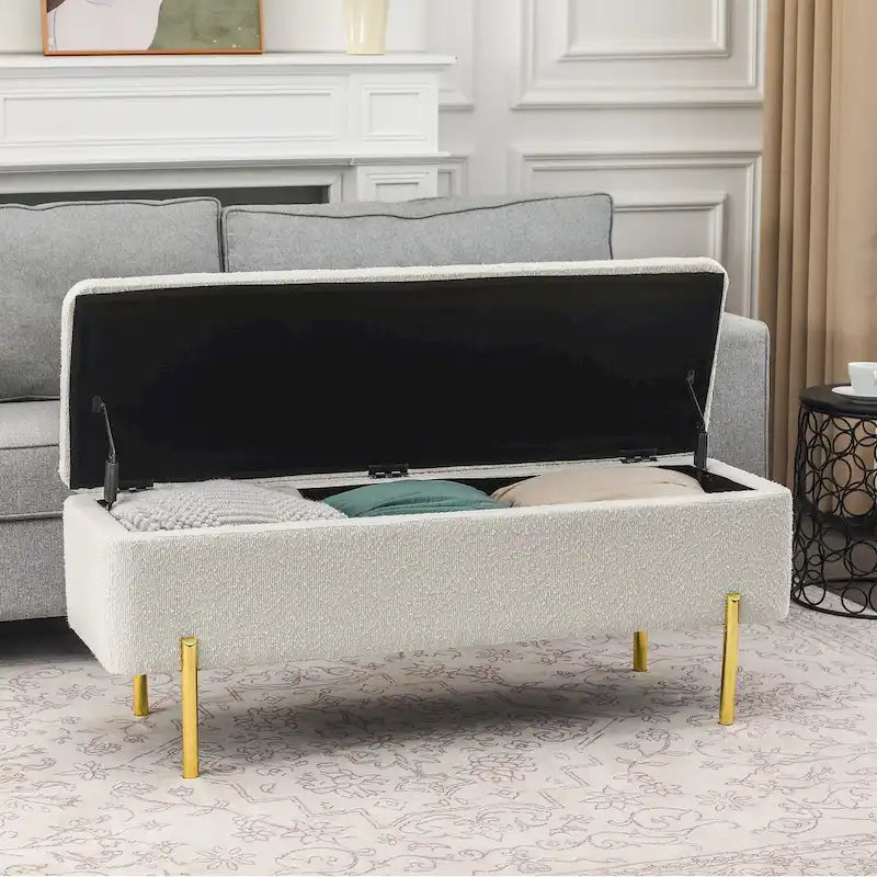 Storage Ottoman Bench 47 Inches Upholstered Bed End Bench