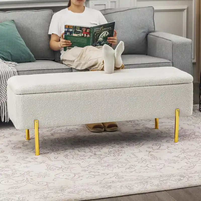 Storage Ottoman Bench 47 Inches Upholstered Bed End Bench