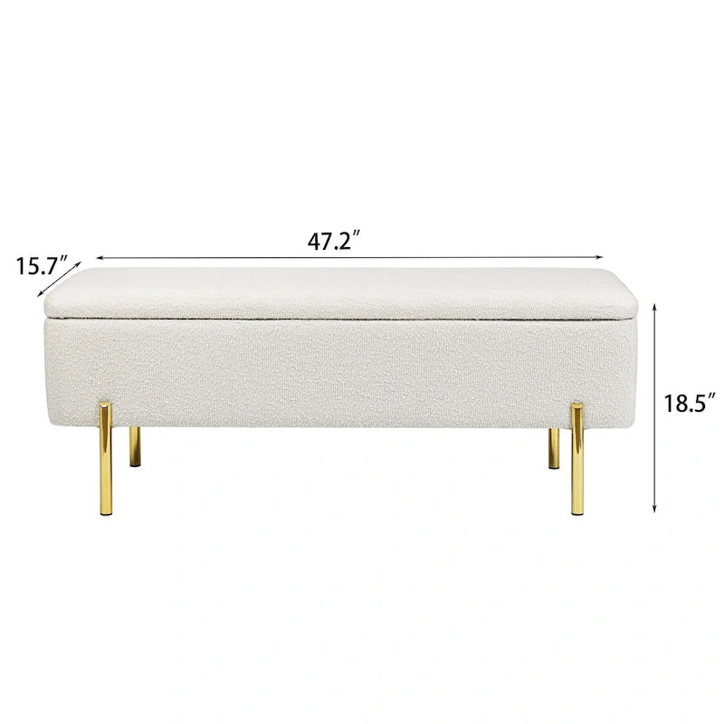Storage Ottoman Bench 47 Inches Upholstered Bed End Bench
