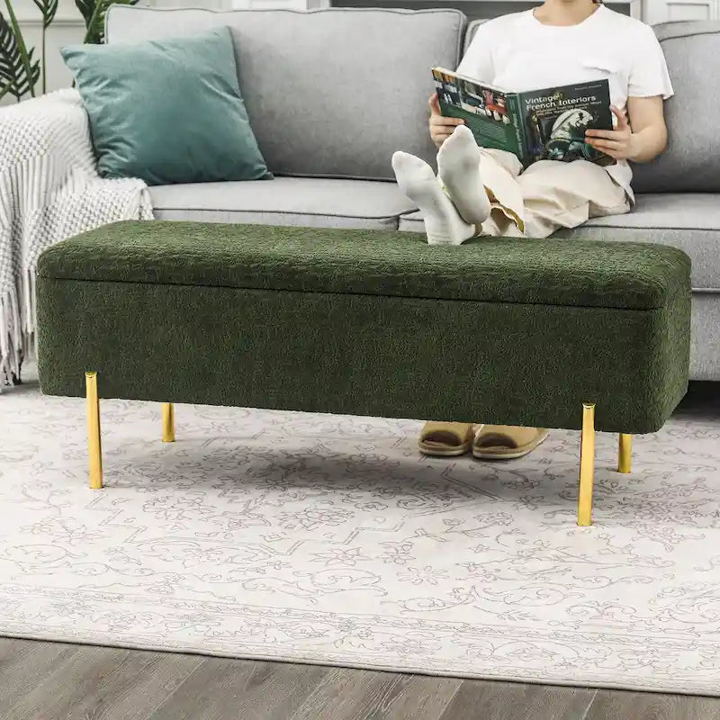 Storage Ottoman Bench 47 Inches Upholstered Bed End Bench