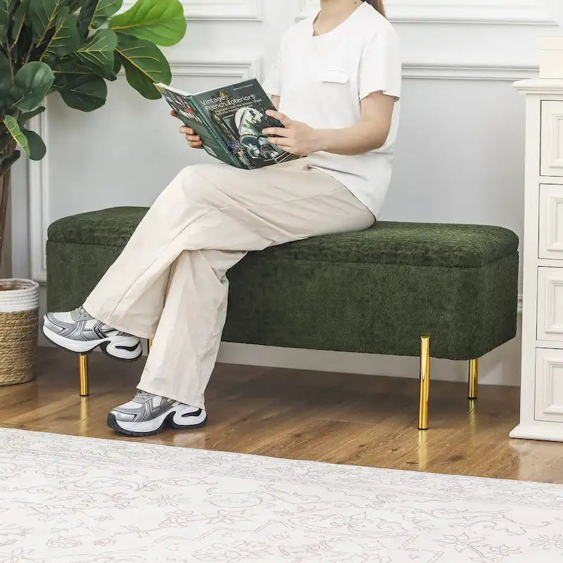 Storage Ottoman Bench 47 Inches Upholstered Bed End Bench